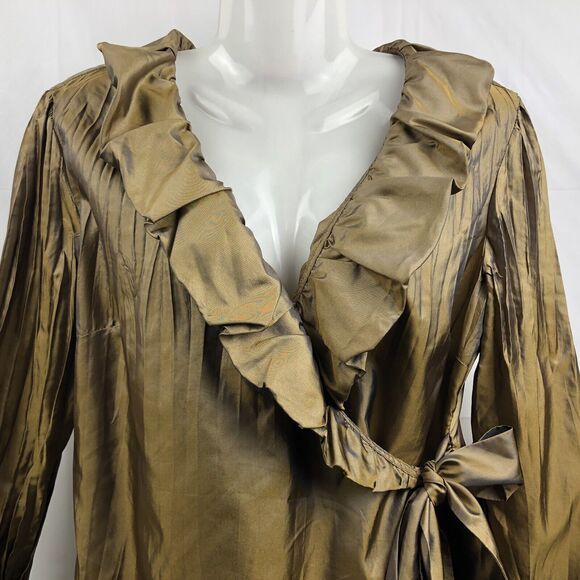 Sunny Leigh Blouse Women 4 Bronze Accordion Ruffle Wrap Flare Cuffs Formal Top - Picture 2 of 12